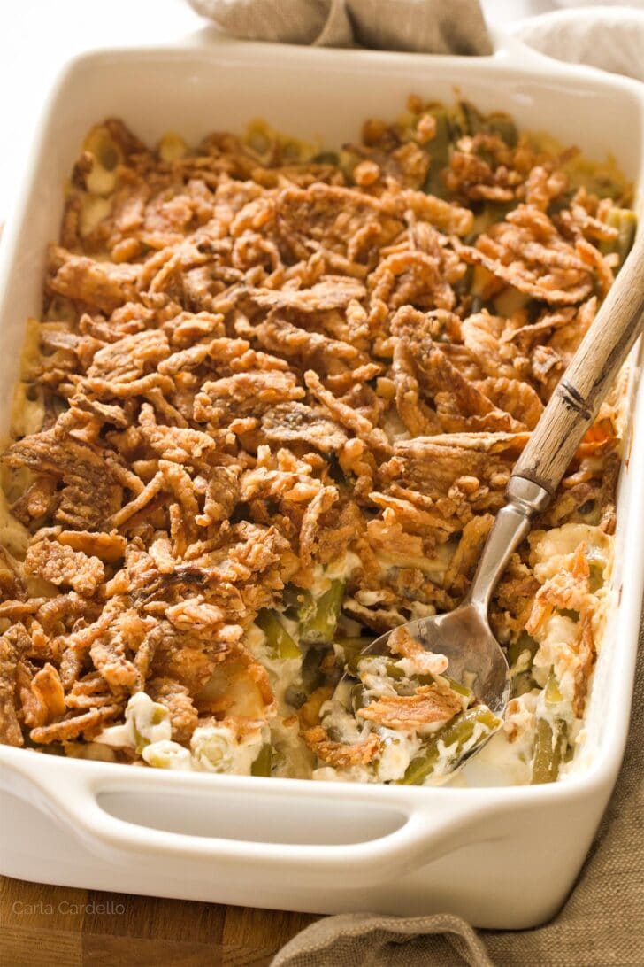 Close up of green bean casserole