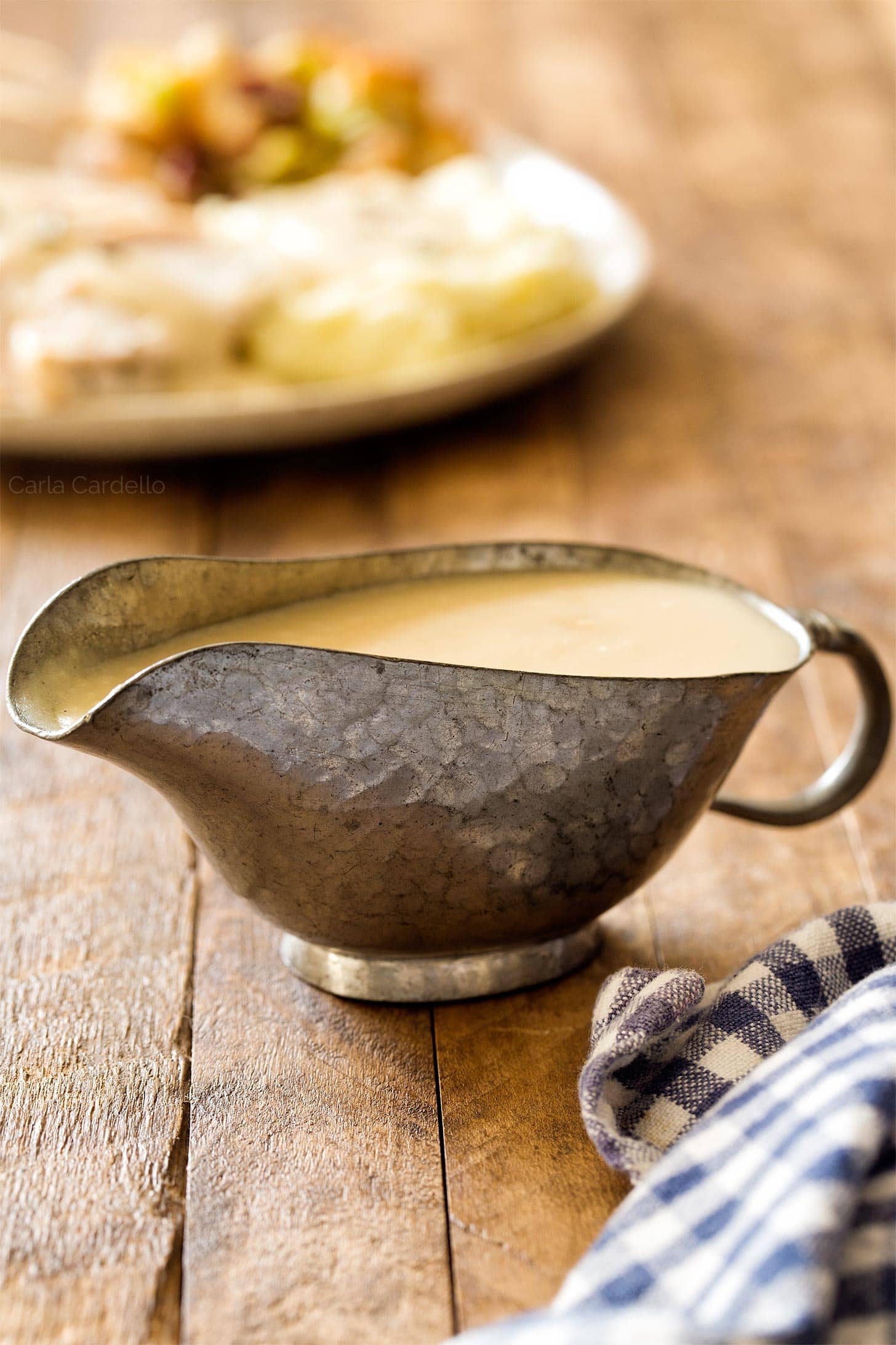 Turkey gravy in pewter gravy boat