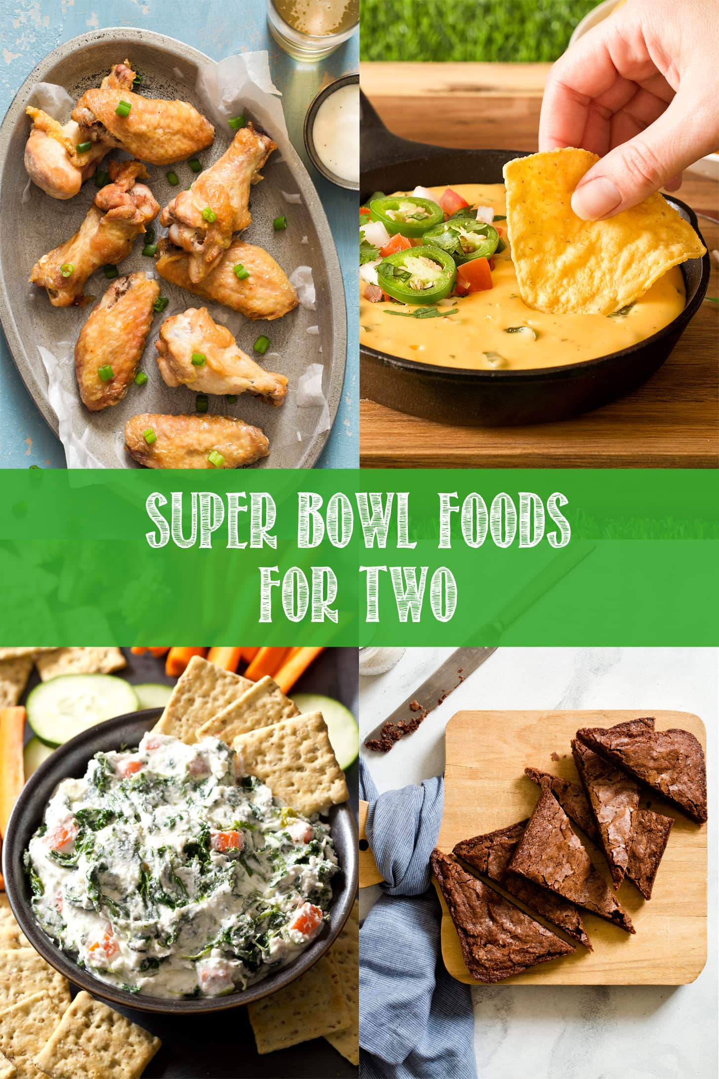 Collage of Super Bowl Foods For Two