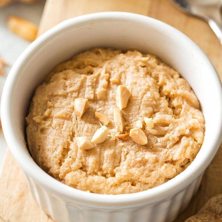 Peanut Butter Mug Cookie on wooden cutting board