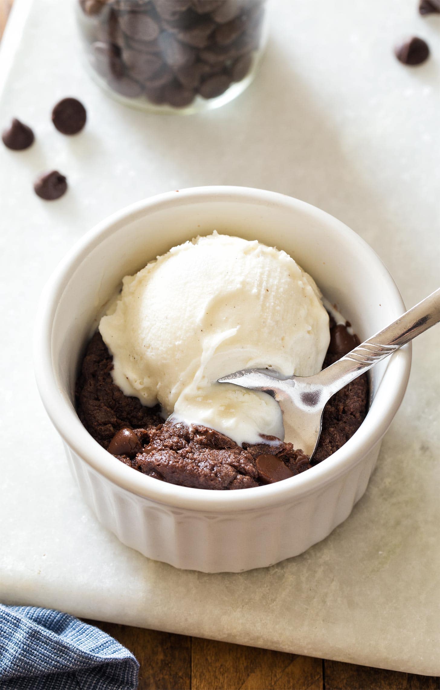 Single Serve Brownie with spoon and ice cream