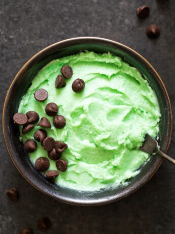 Mint Frosting in a bowl with spatula