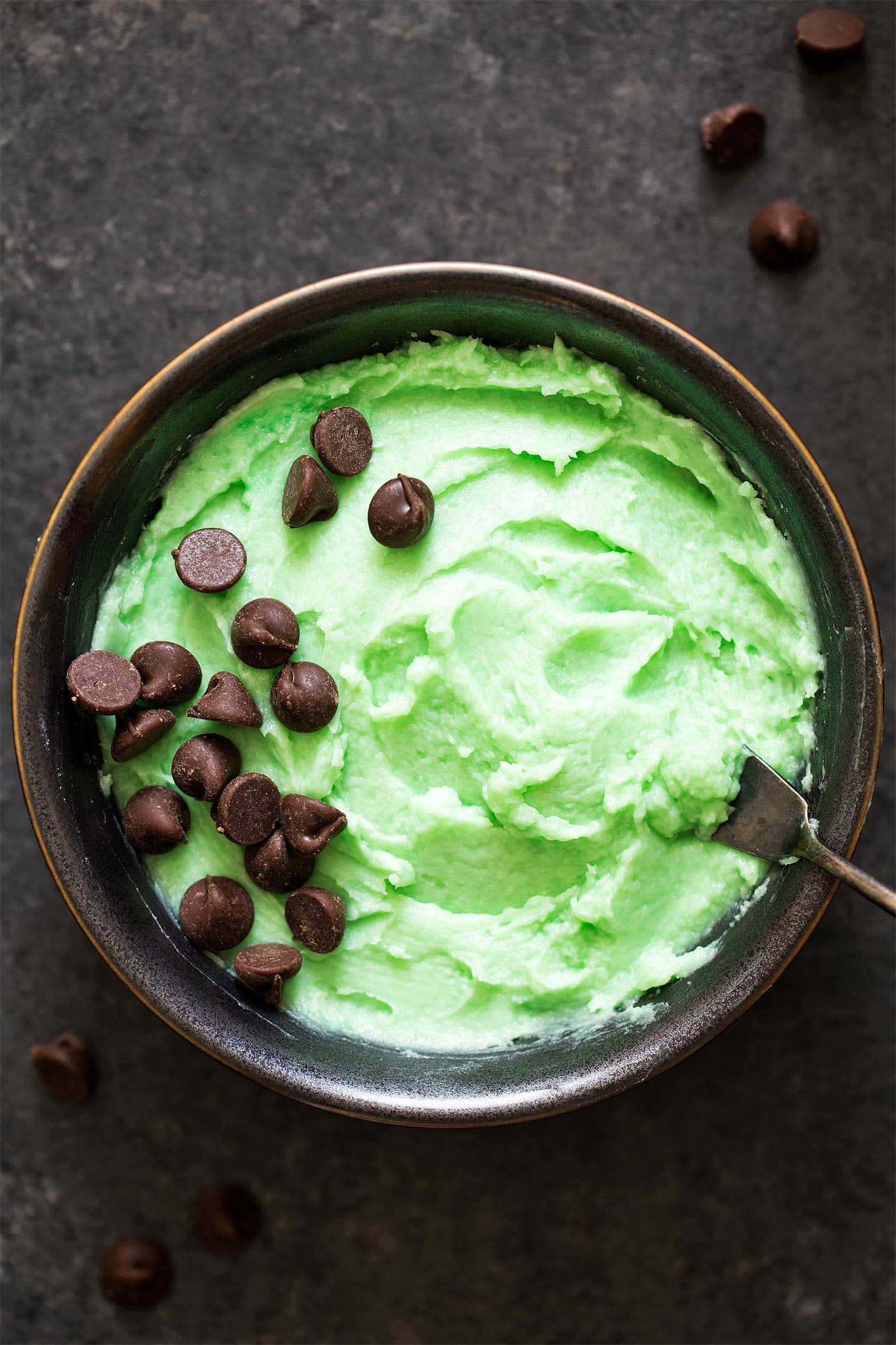 Mint Frosting in a bowl with spatula