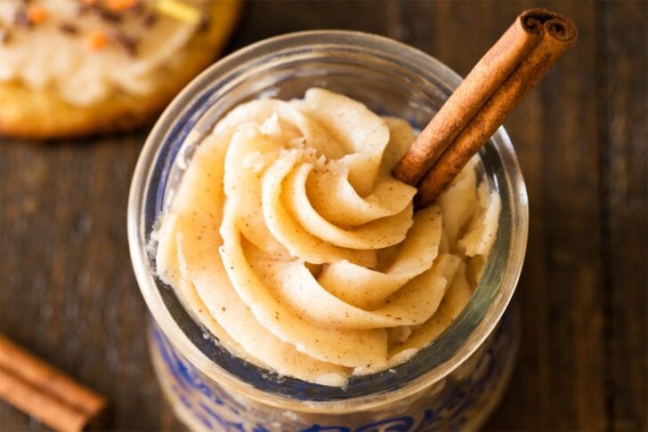 Close up of cinnamon frosting