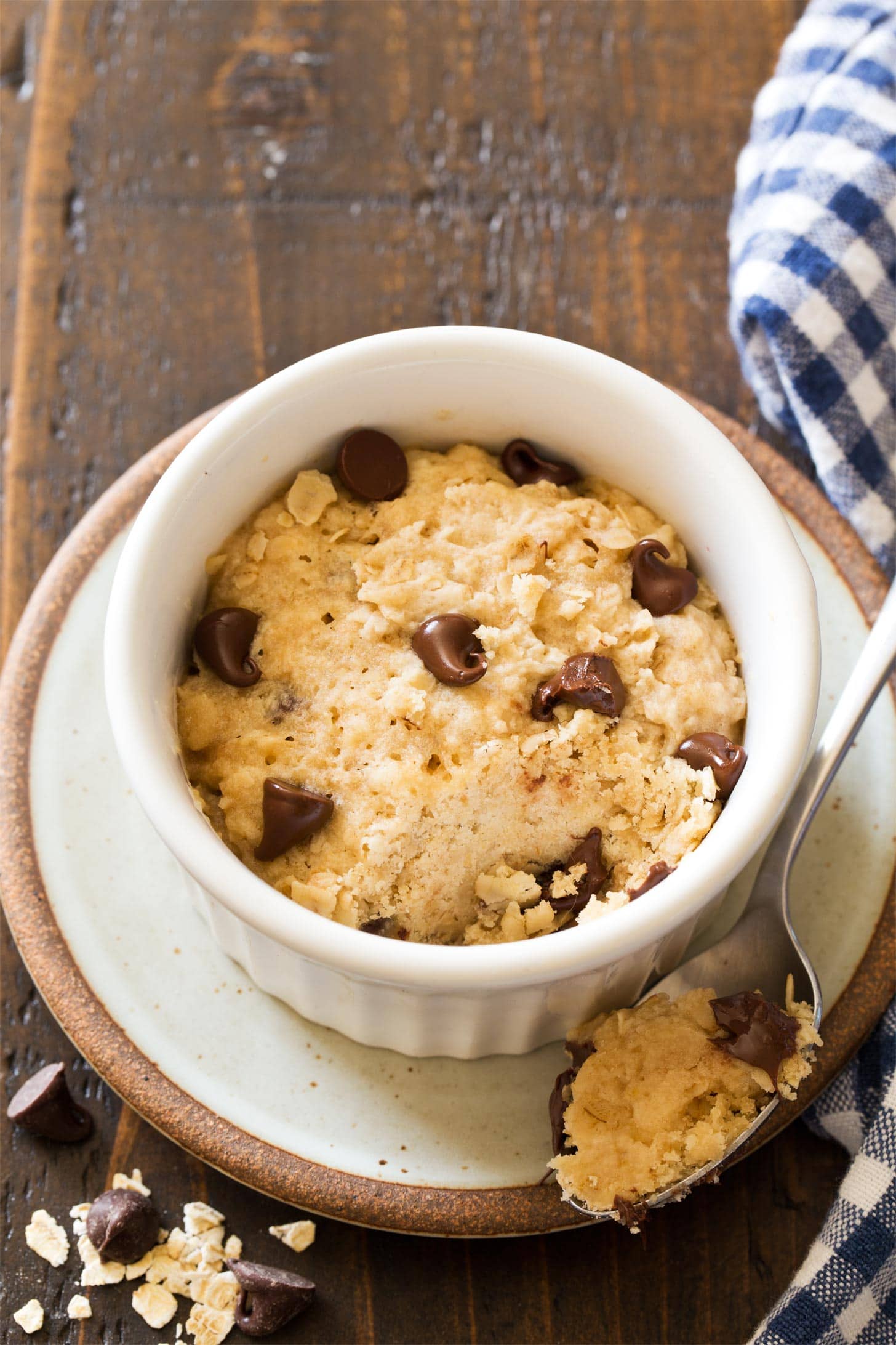 Mug oatmeal cookie with bite taken out