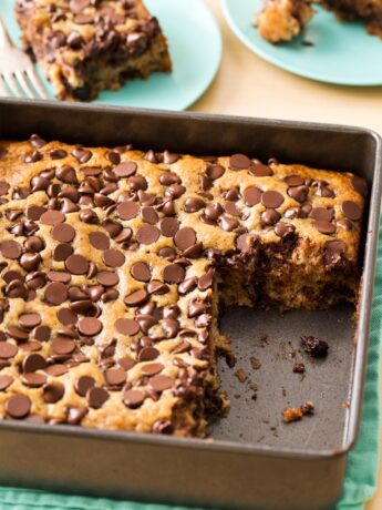Banana Chocolate Chip Cake in 8x8 pan
