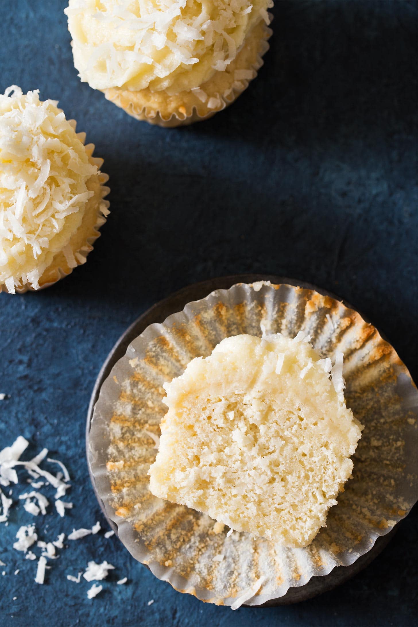 Coconut cupcake cut in half