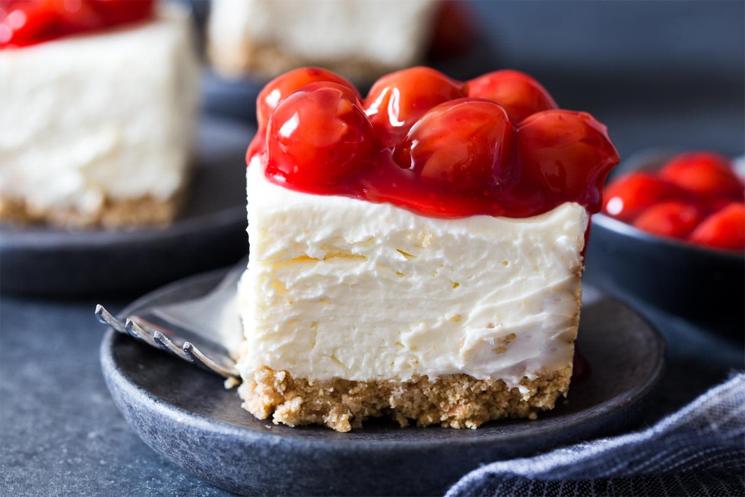 No Bake Cheesecake Squares with cherry pie filling
