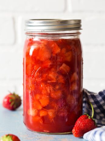 Jar with strawberry pie filling