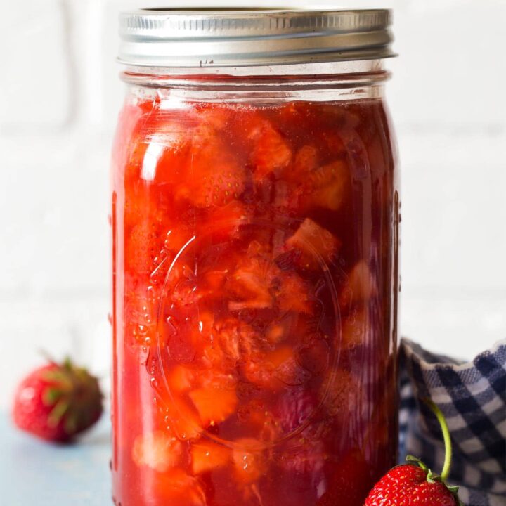 Jar with strawberry pie filling
