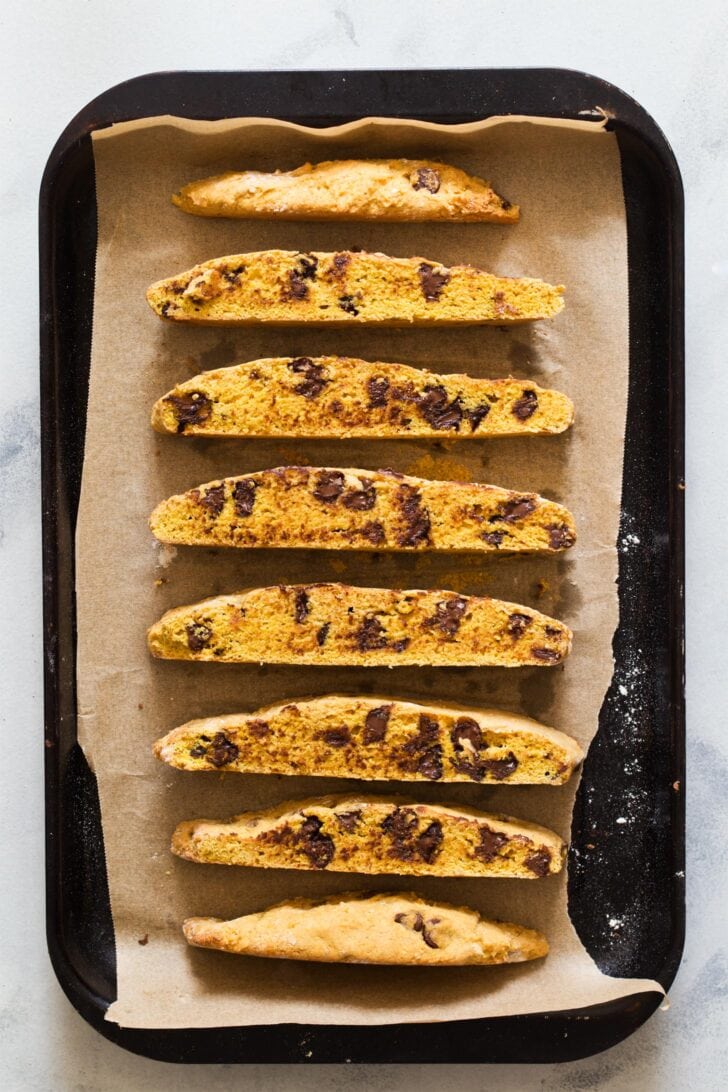 Slicing pumpkin biscotti to bake again