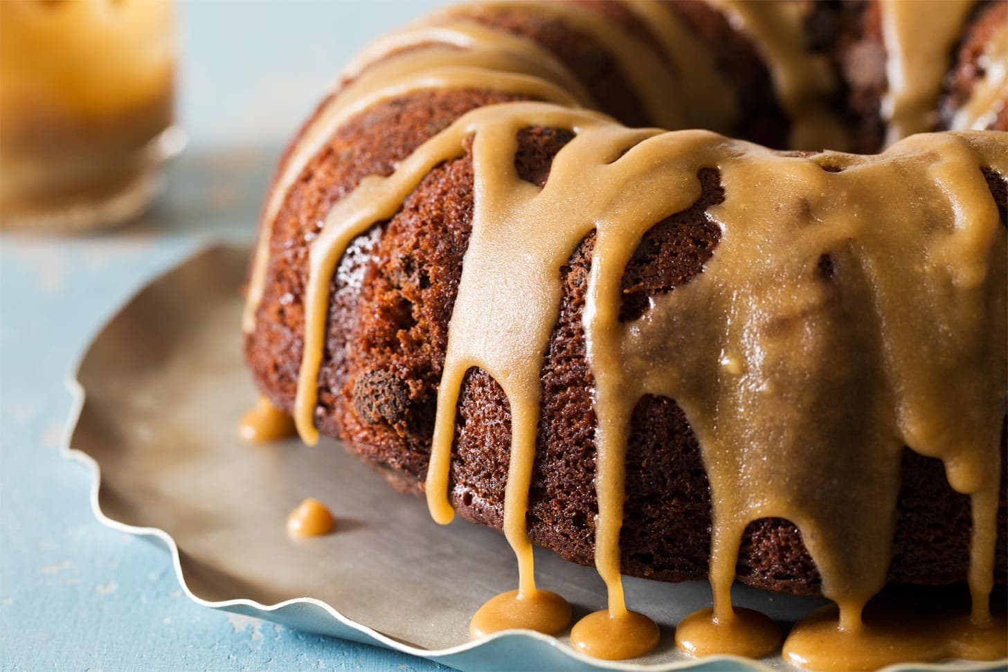 Close up of brown sugar glaze for cakes