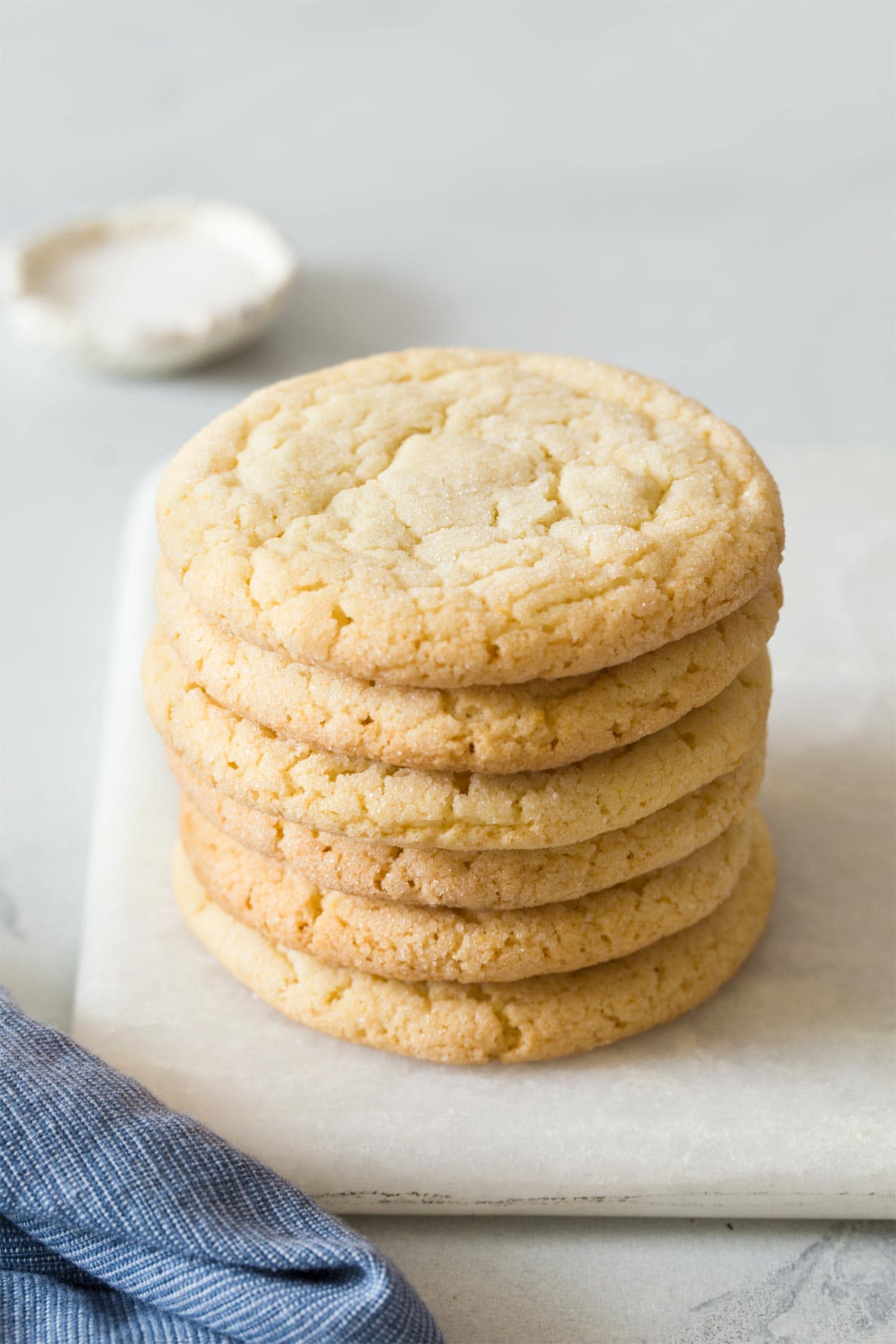 Pile of easy sugar cookie recipe on marble board