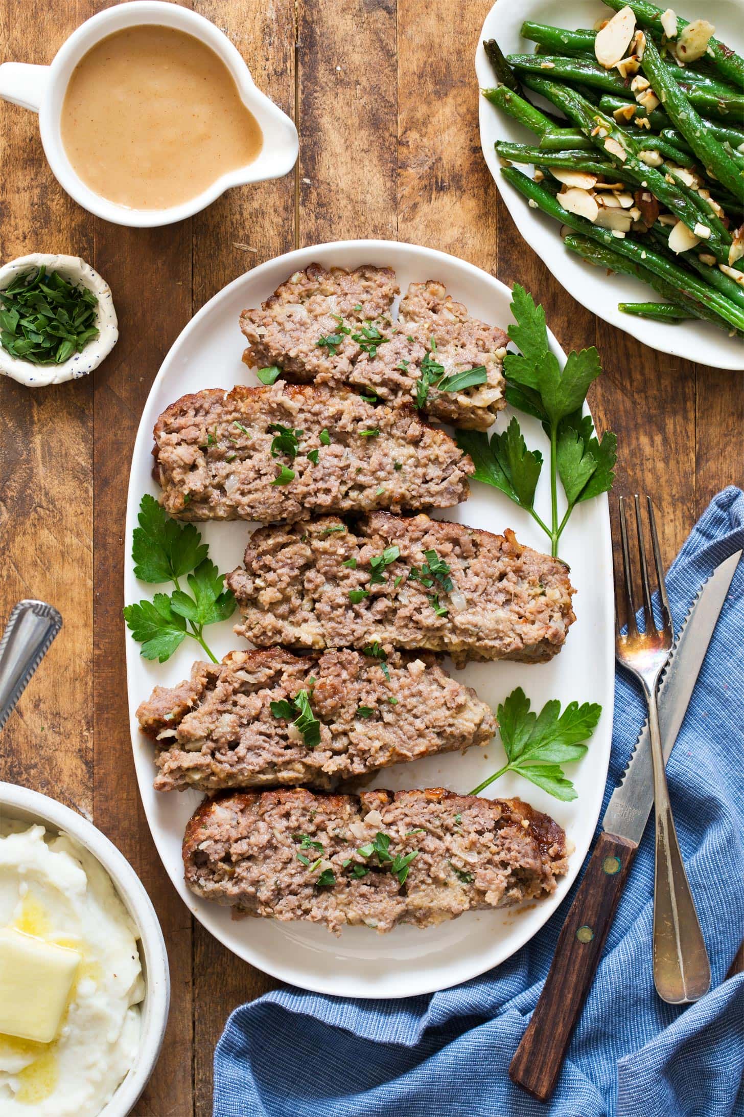 Slices of small meatloaf served on a plate