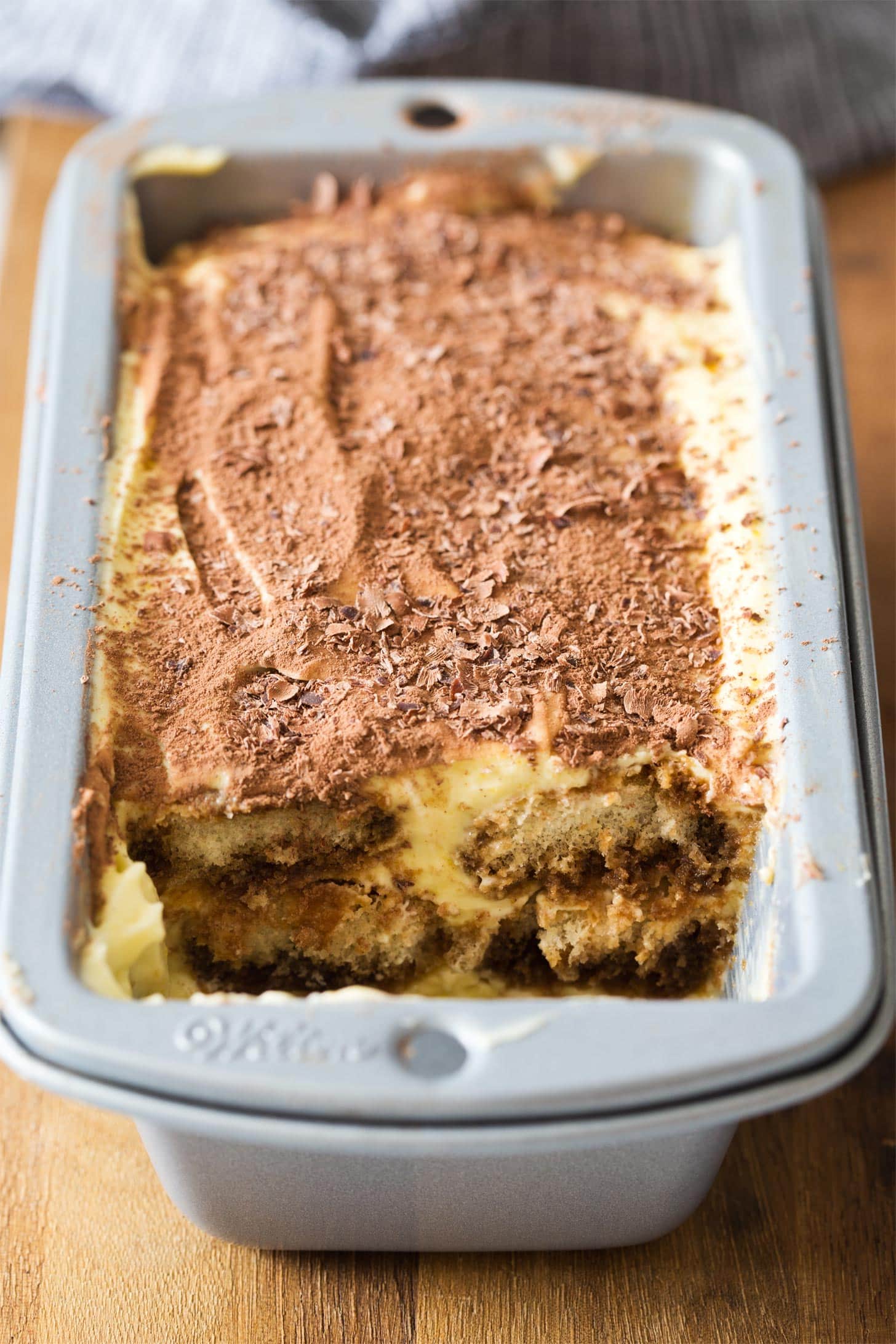 Mini tiramisu for two served in mini loaf pan