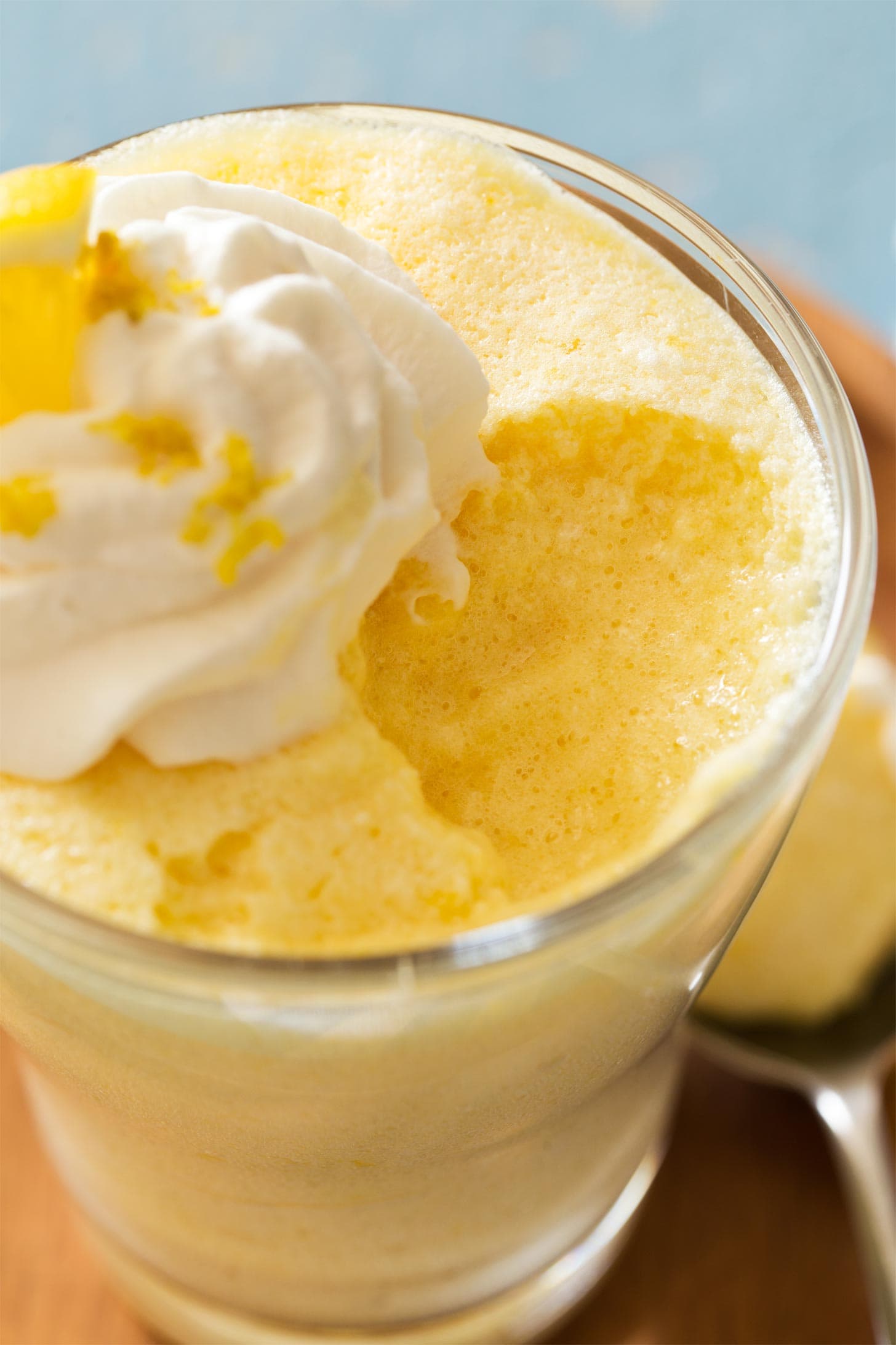 Close up of lemon mousse in a cup