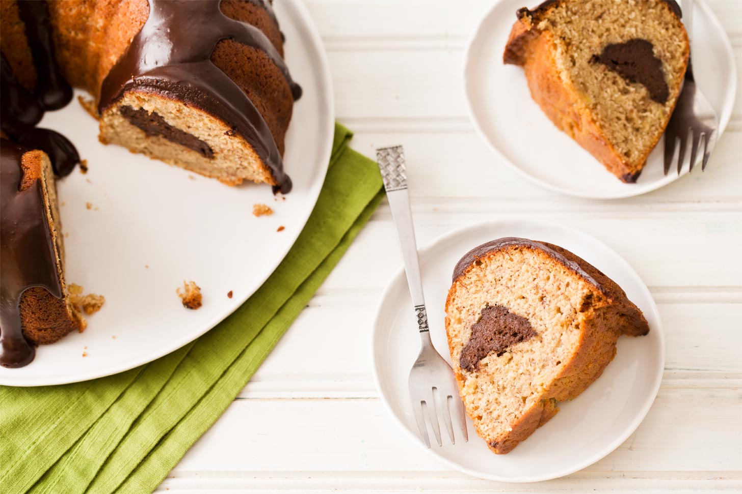 Chocolate banana cake with surprise chocolate filling