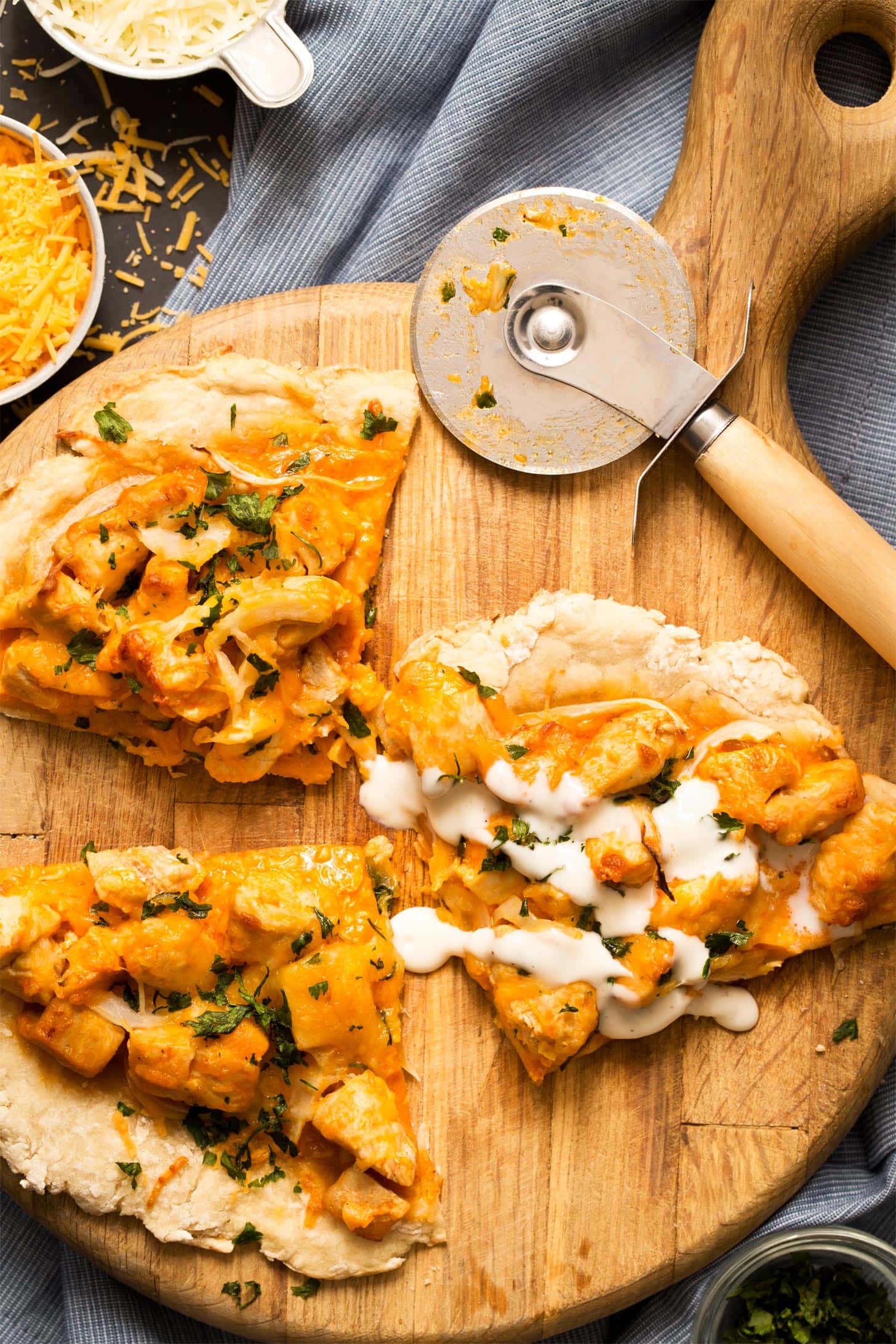 No Yeast Pizza Dough used for buffalo chicken pizza