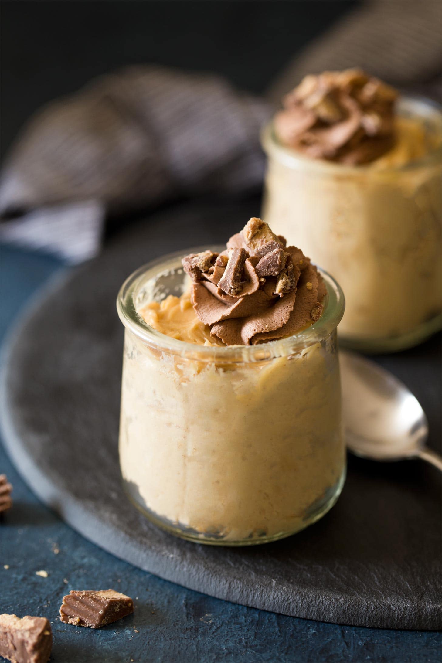 Peanut Butter Mousse recipe ready to eat in jars