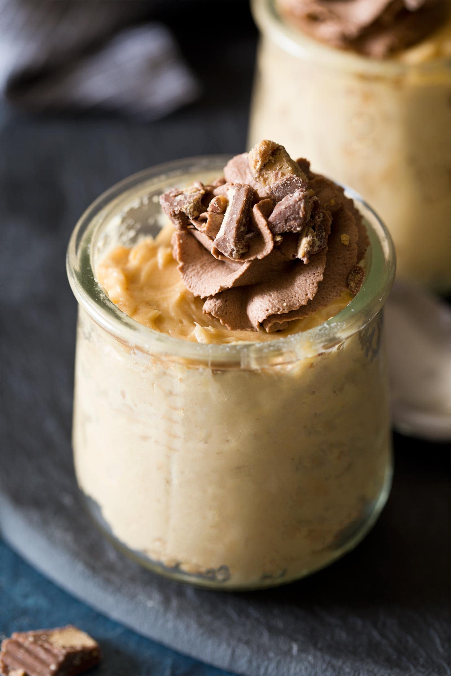 Close up of peanut butter mousse in cup