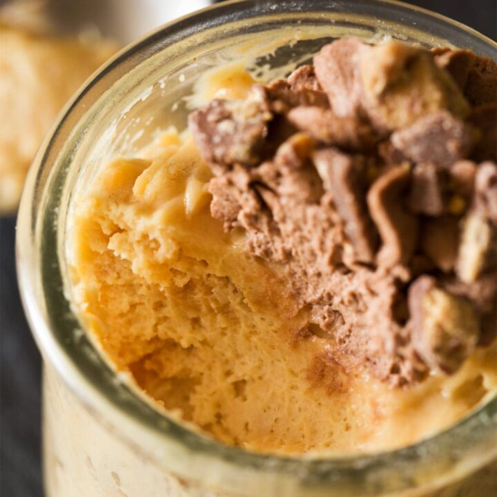 Close up of chocolate peanut butter dessert