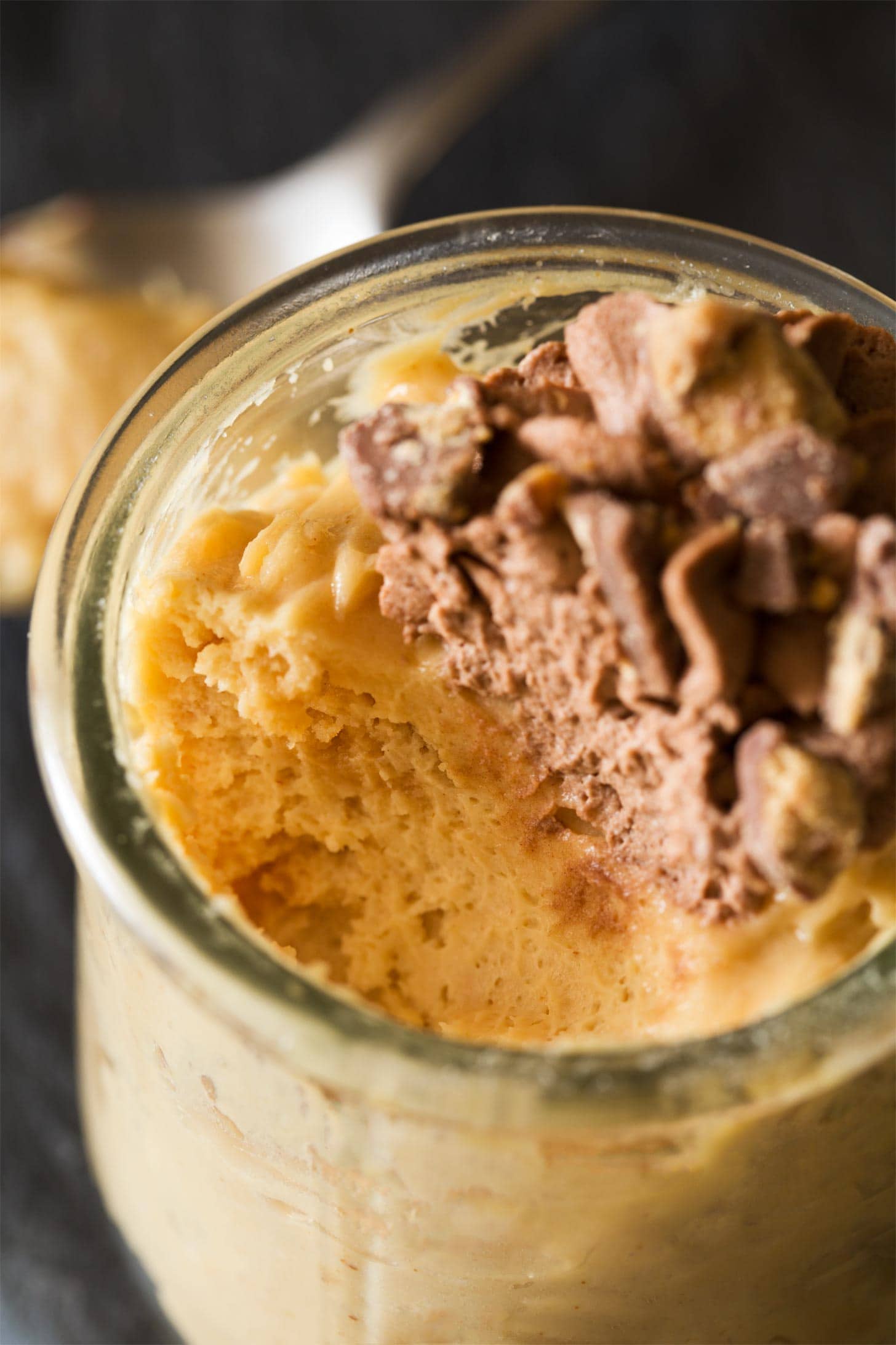 Close up of chocolate peanut butter dessert