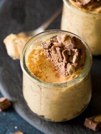 Peanut butter mousse served with chocolate whipped cream