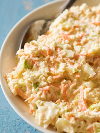 Close up of creamy homemade coleslaw