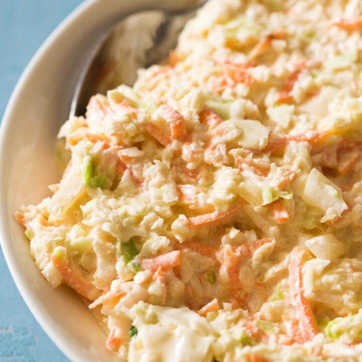 Close up of creamy homemade coleslaw