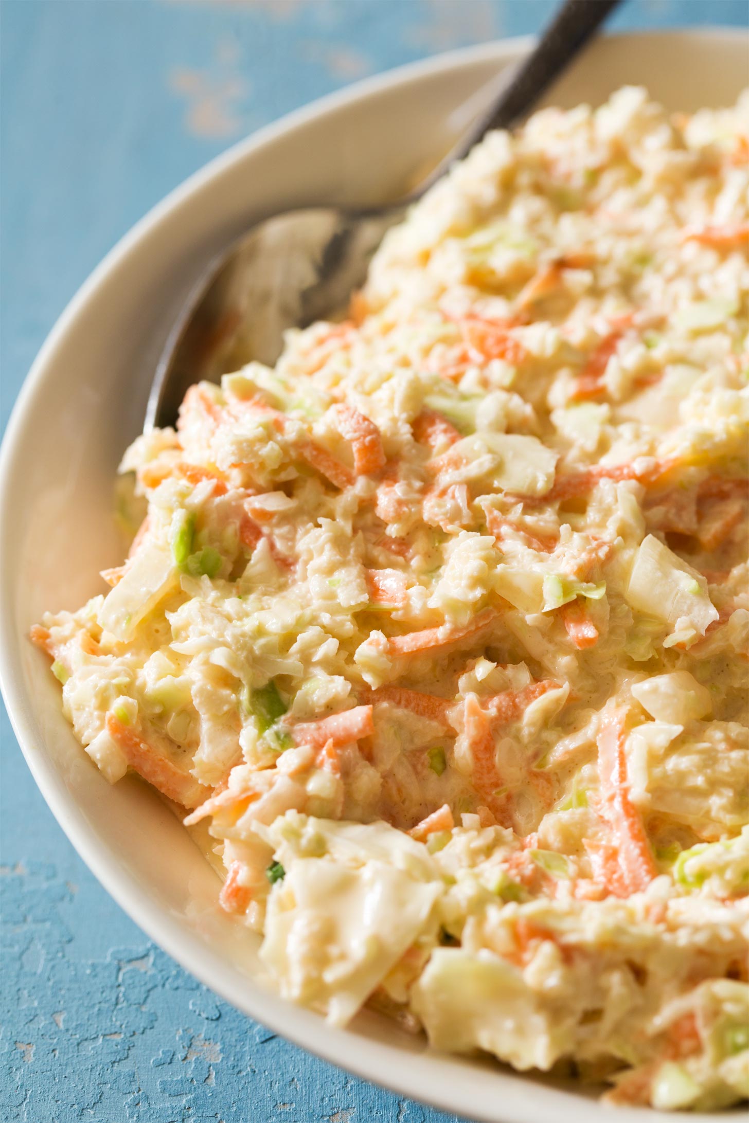 Close up of creamy homemade coleslaw