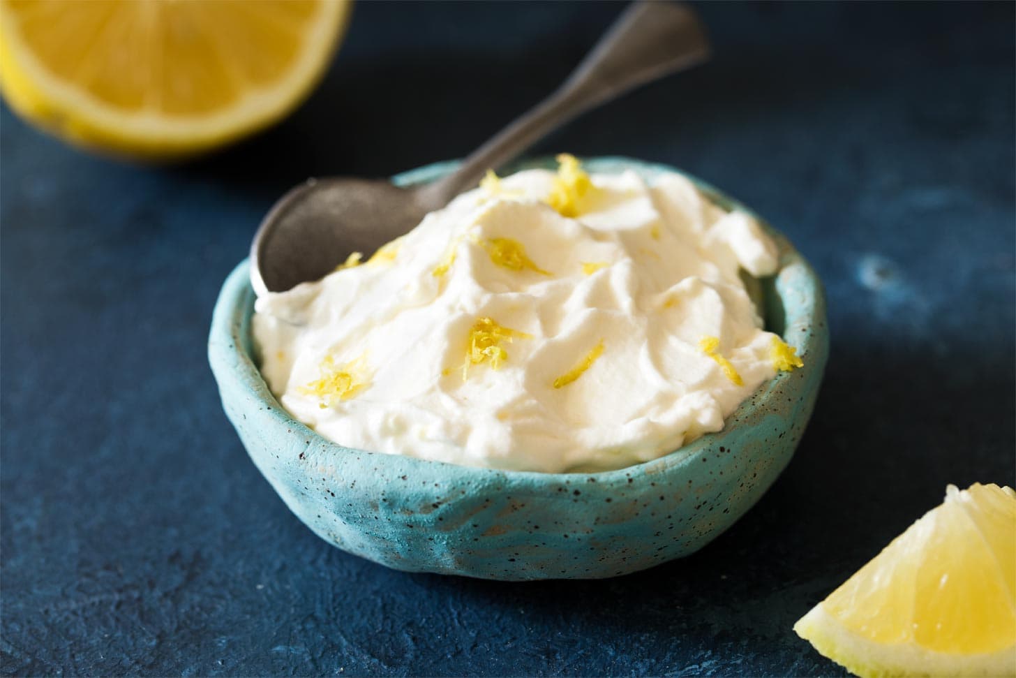 Bowl of homemade lemon whipped cream