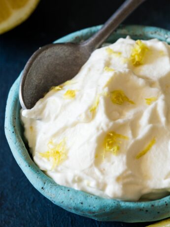 Close up of lemon whipped cream in bowl