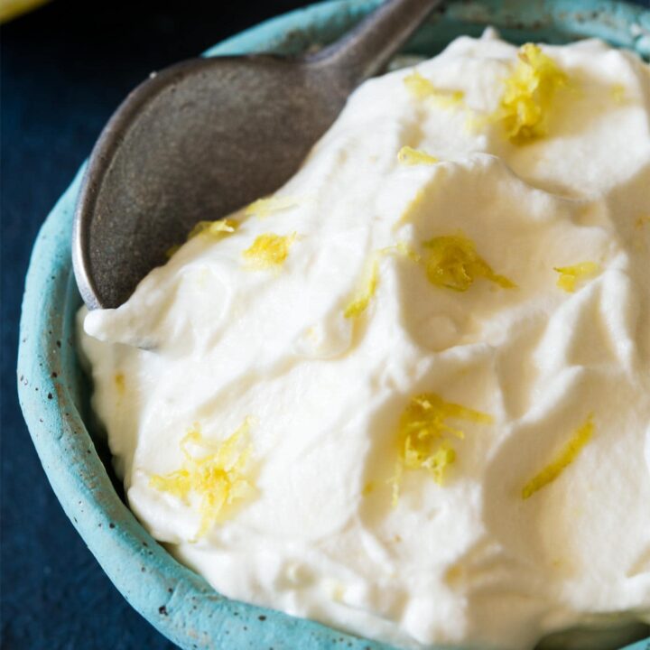 Close up of lemon whipped cream in bowl