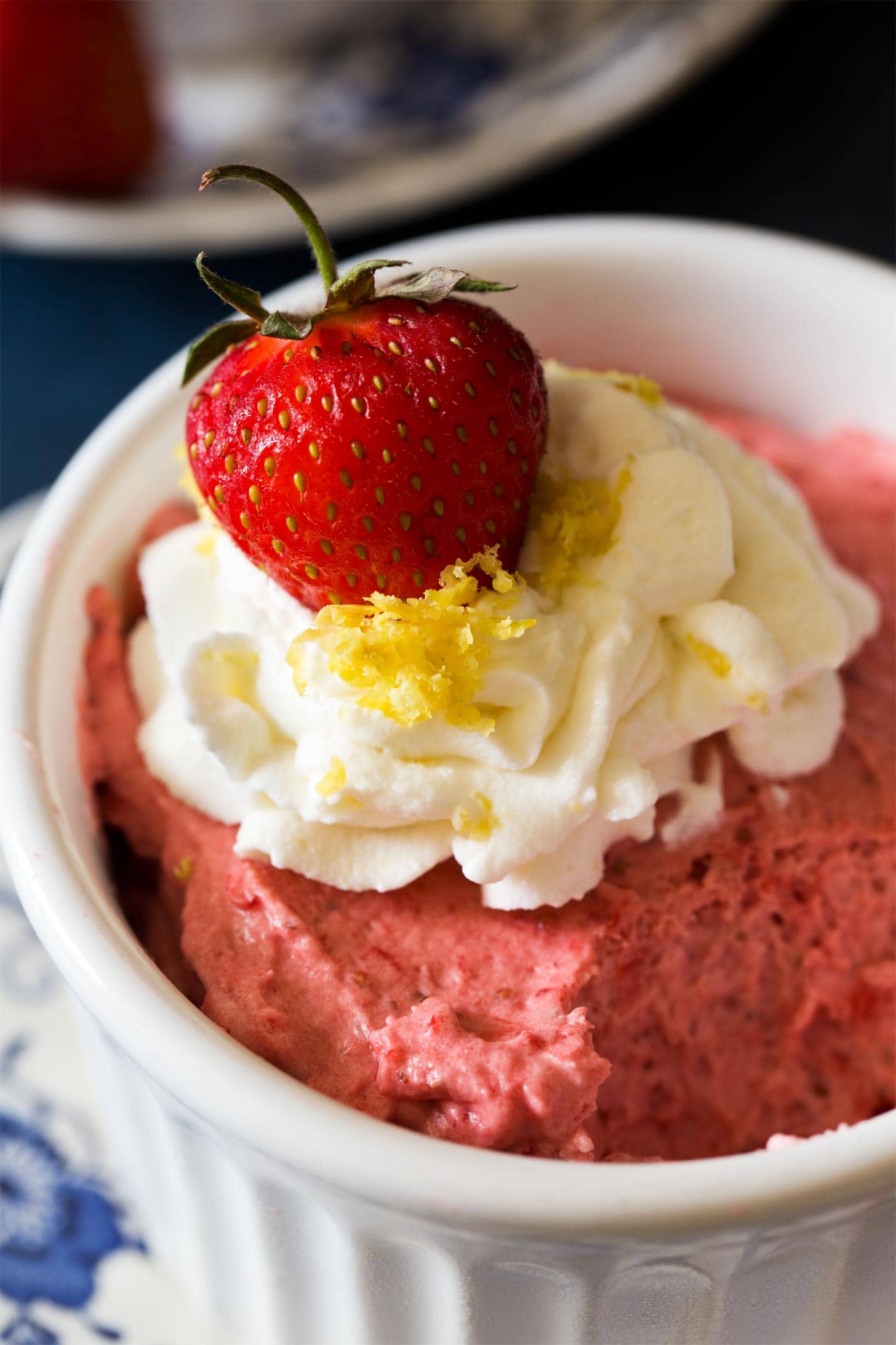 Close up of lemon cream on strawberry mousse