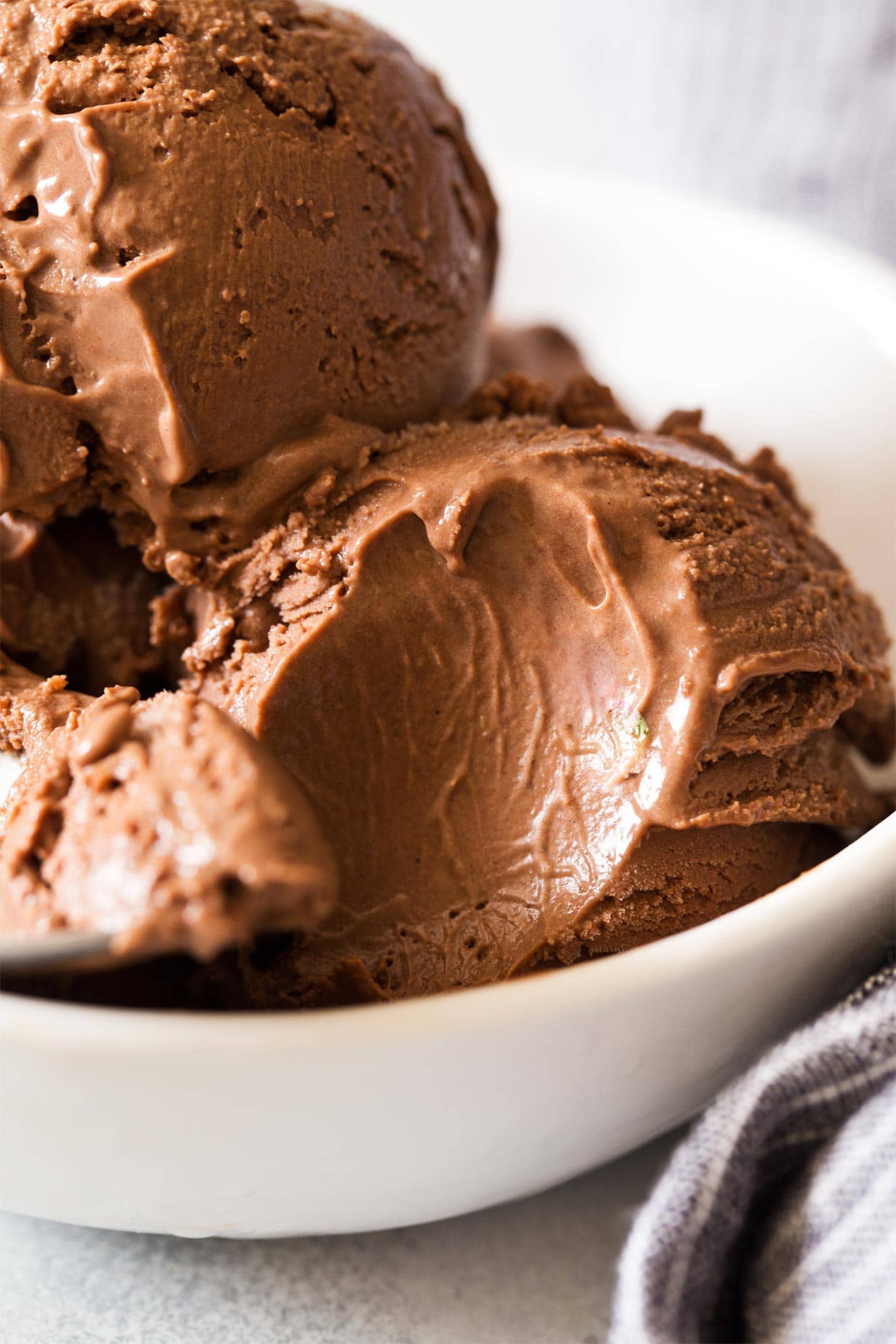Bite taken out of homemade chocolate ice cream