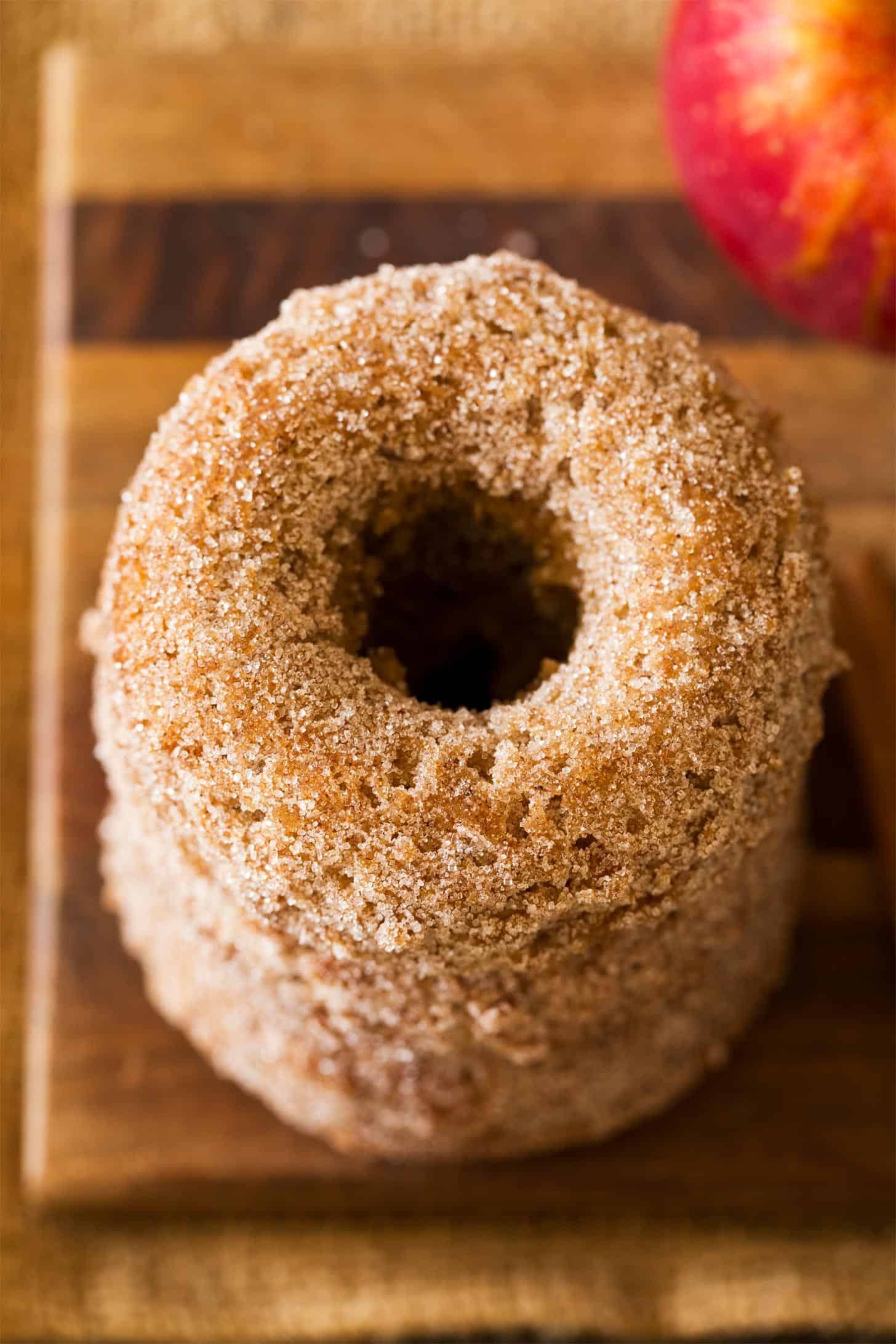 Overhead view of baked apple cider doughnuts